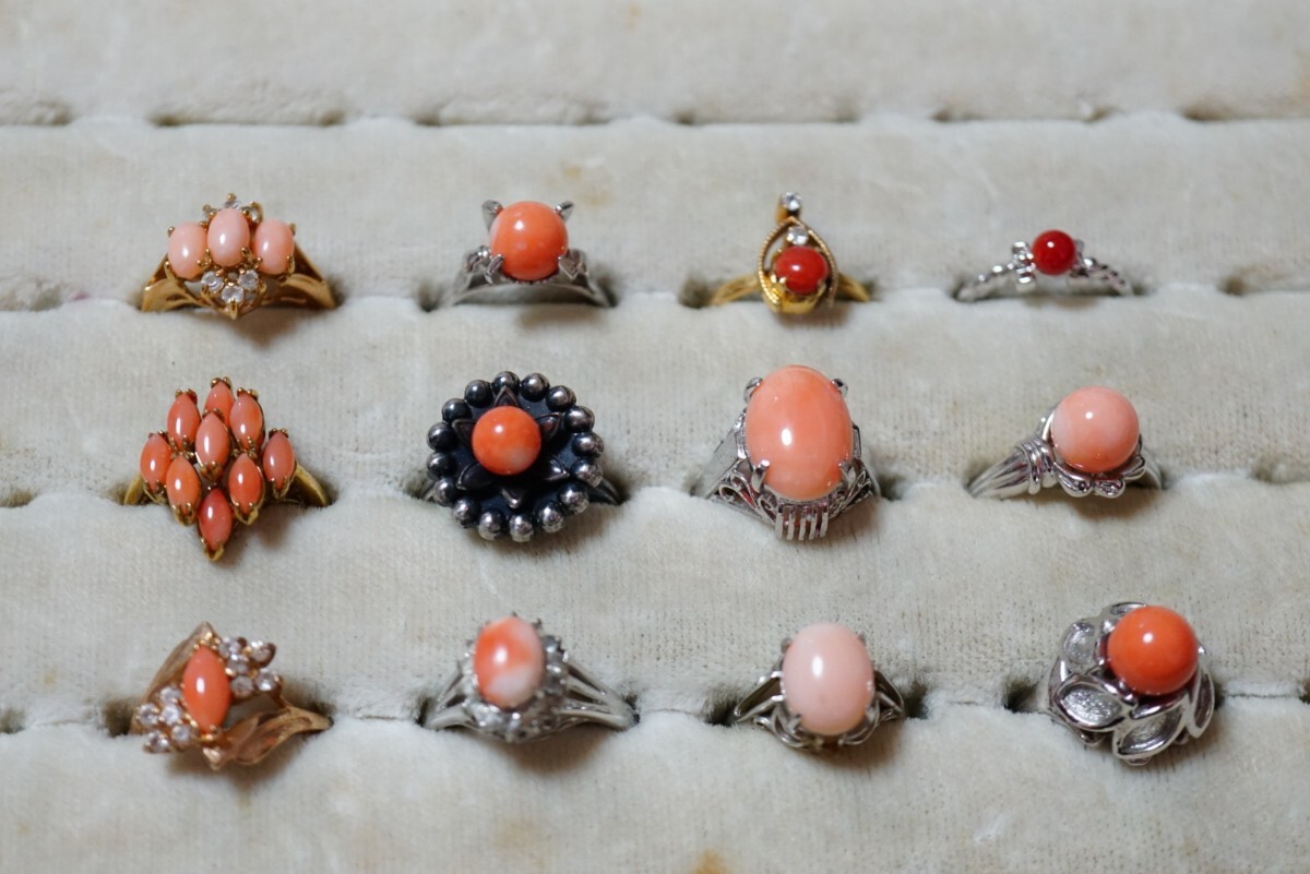 C2049 本珊瑚 赤珊瑚 リング 指輪 ヴィンテージ アクセサリー 大量 まとめて おまとめ まとめ売り 天然さんご コーラル サンゴ SILVER含む拍卖