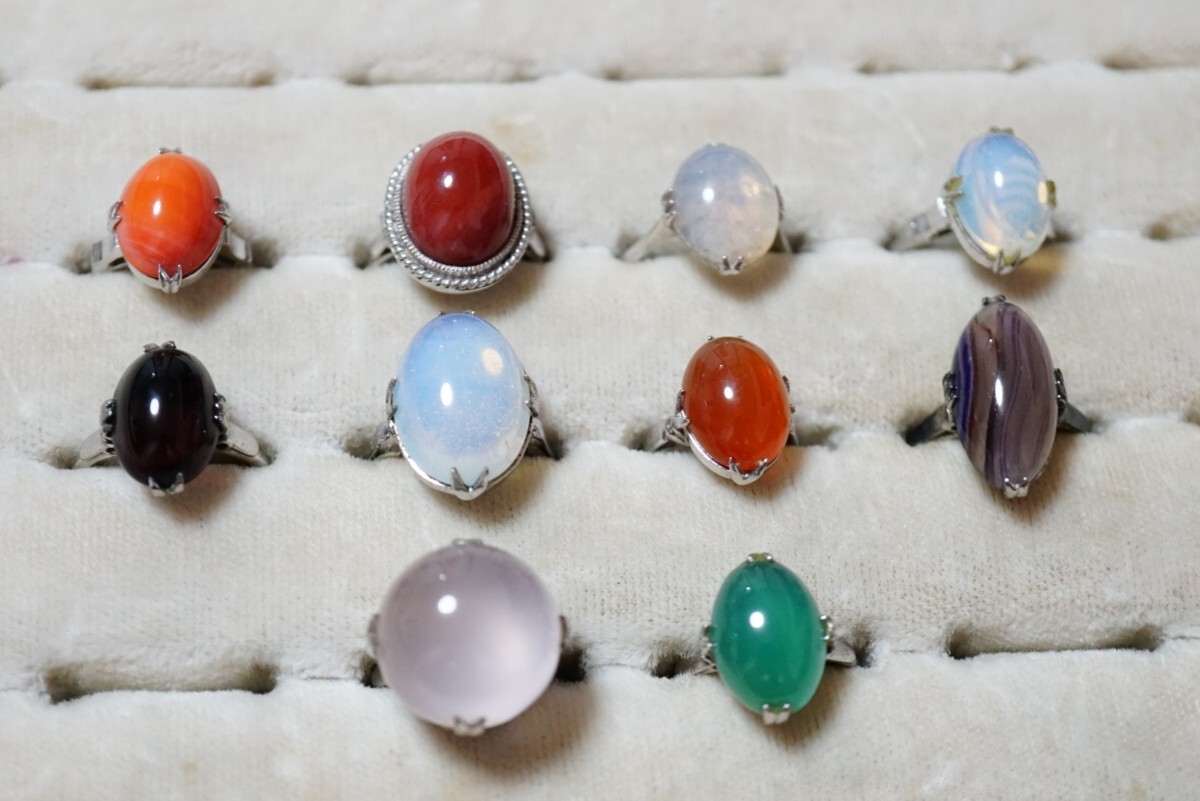 B2186 全て千本透かし 天然石など ヴィンテージ リング 指輪 10点セット アクセサリー カラーストーン 大量 まとめて おまとめ SILVER含む拍卖