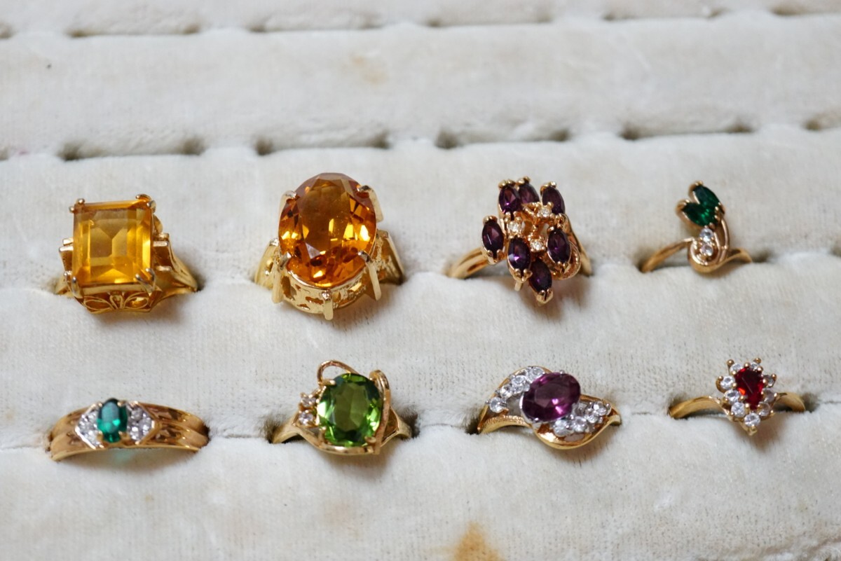 B2184 昭和レトロ 色ガラス ゴールドカラー リング 指輪 ヴィンテージ アクセサリー 大量 セット まとめて おまとめ まとめ売り拍卖