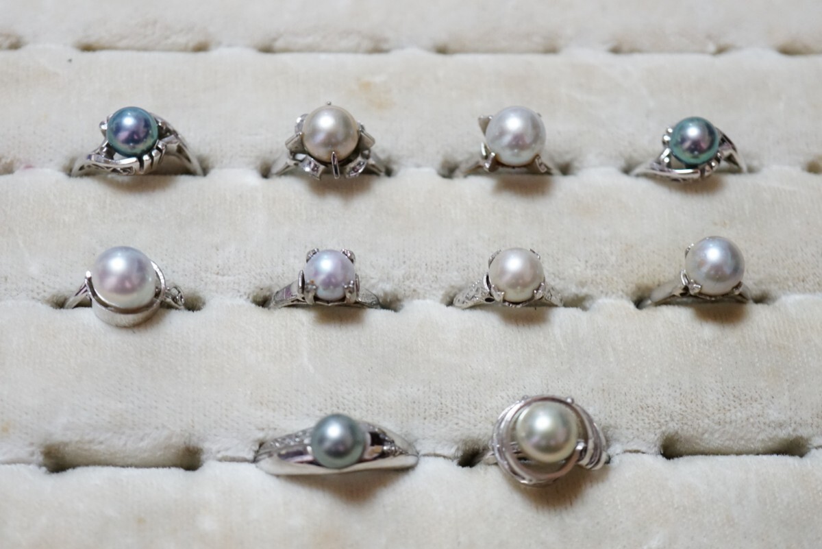 B2179 全てアコヤ真珠 本真珠 パール リング 指輪 10点 ヴィンテージ アクセサリー 大量 セット まとめて おまとめ まとめ売り SILVER含む拍卖