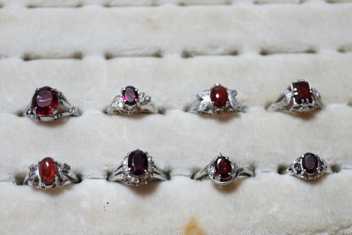 B2176 ガーネット リング 指輪 8点セット カラーストーン ヴィンテージ アクセサリー 大量 まとめて おまとめ まとめ売り 色石 SILVER含む拍卖
