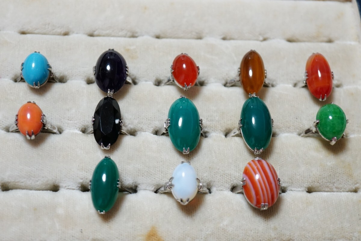 C2046 全て千本透かし 天然石など ヴィンテージ リング 指輪 13点セット アクセサリー カラーストーン 大量 まとめて おまとめ SILVER含む拍卖