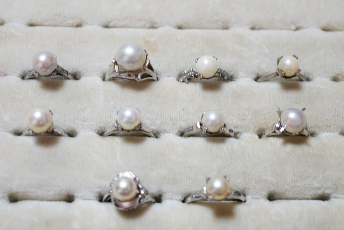 B2175 全てアコヤ真珠 本真珠 パール リング 指輪 10点 ヴィンテージ アクセサリー 大量 セット まとめて おまとめ まとめ売り SILVER含む拍卖