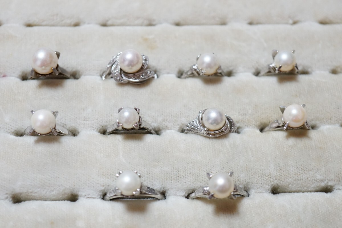 B2174 全てアコヤ真珠 本真珠 パール リング 指輪 10点 ヴィンテージ アクセサリー 大量 セット まとめて おまとめ まとめ売り SILVER含む拍卖