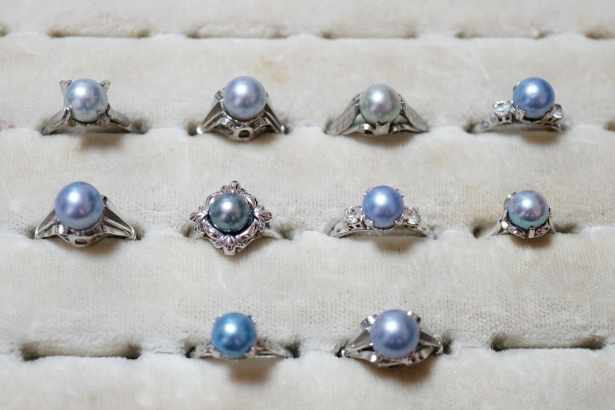 B2173 カラーパール アコヤ真珠 本真珠 リング 指輪 10点セット ヴィンテージ アクセサリー 大量 まとめて おまとめ まとめ売り SILVER含む拍卖