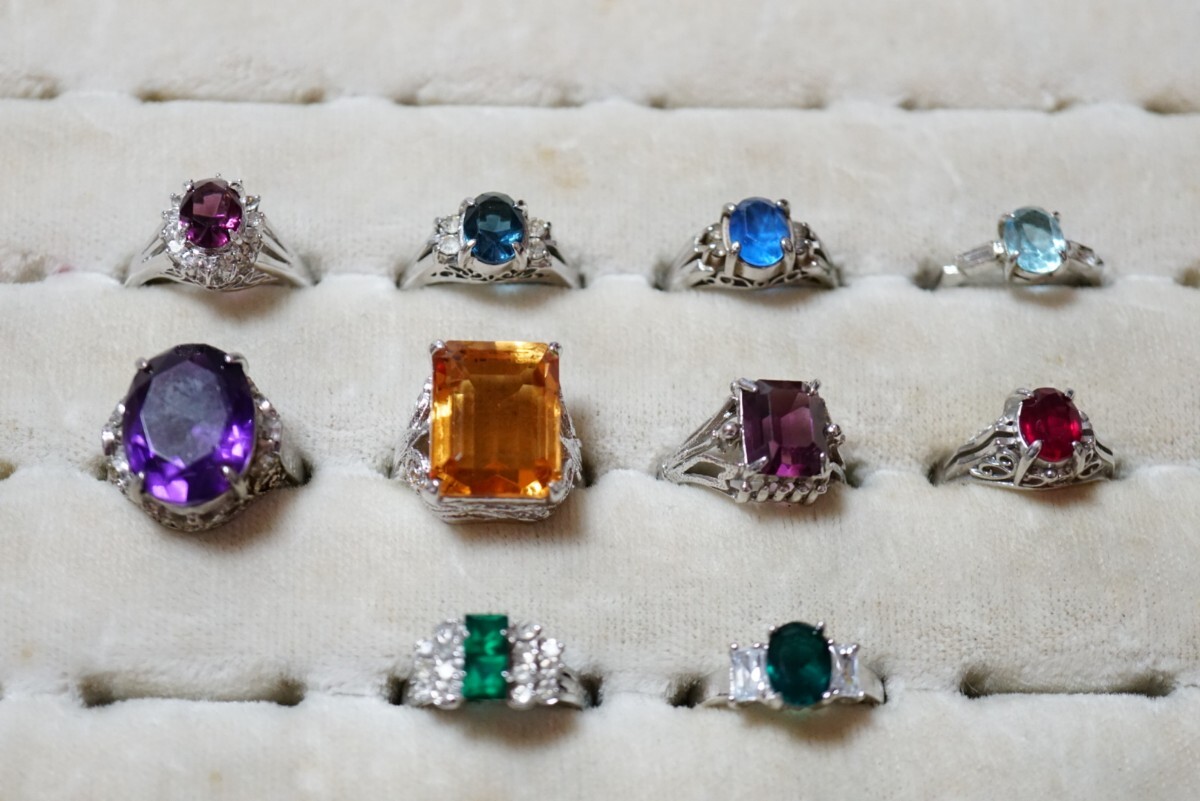 B2172 昭和レトロ 色ガラス リング 指輪 ヴィンテージ アクセサリー 大量 セット まとめて おまとめ まとめ売り 装飾品拍卖