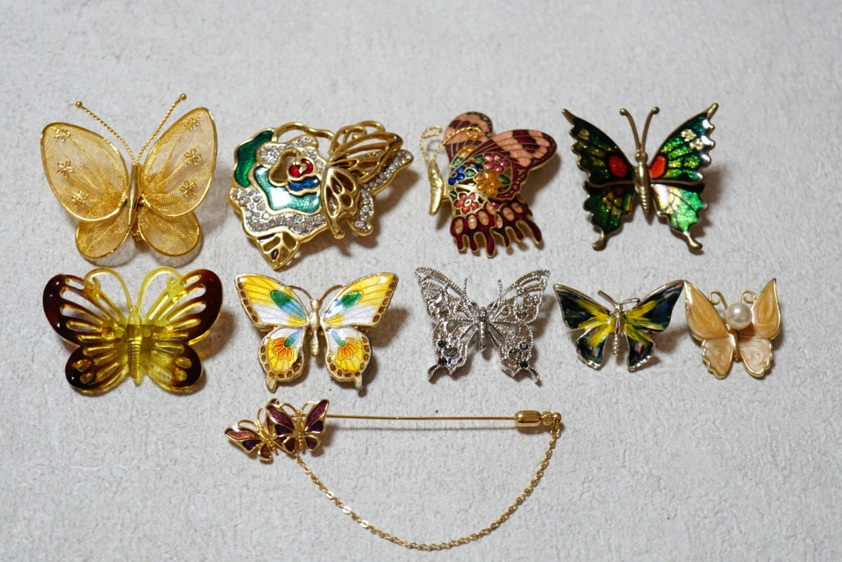 B2170 海外製含む バタフライ 蝶々 昆虫 ヴィンテージ ブローチ アクセサリー 大量 セット まとめて おまとめ まとめ売り拍卖