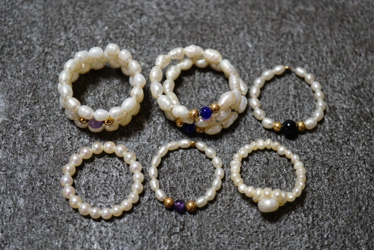 B2167 本真珠 淡水パール リング 指輪 6点セット アクセサリー ヴィンテージ 大量 まとめて おまとめ まとめ売り拍卖