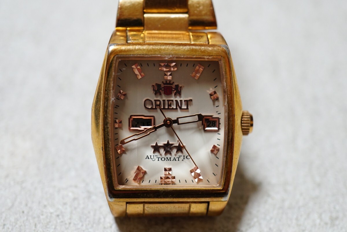 F2212 稼動品 ORIENT/オリエント 自動巻き カットガラス ゴールドカラー レディース 腕時計 アクセサリー ヴィンテージ ブランド 欠けあり拍卖