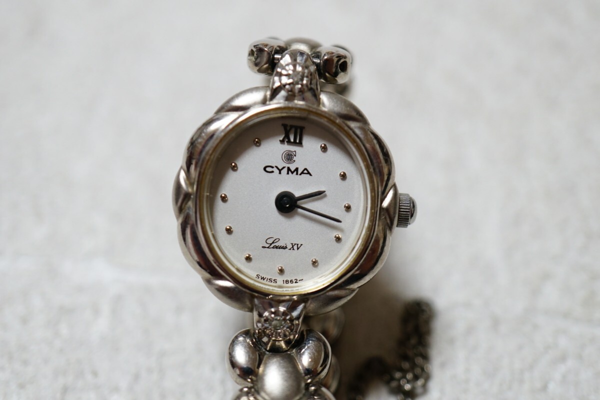 F2207 CYMA/シーマ Louis XV ルイ15世 天然ダイヤモンド レディース 腕時計 アクセサリー ヴィンテージ SWISS ブランド クォーツ 不動品拍卖