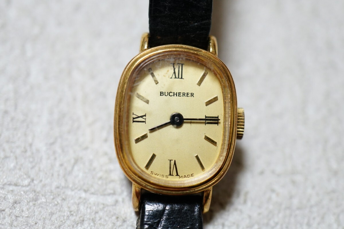 F2194 稼動品 BUCHERER/ブヘラ SWISS ゴールドカラー 手巻き レディース 腕時計 アクセサリー ヴィンテージ ブランド 訳あり ガラス傷拍卖