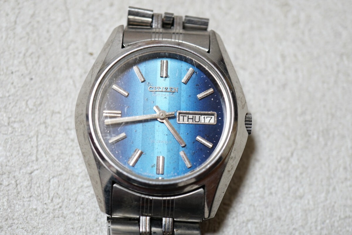 F2188 稼動品 CITIZEN/シチズン 自動巻き 21石 青文字盤 メンズ 腕時計 アクセサリー ヴィンテージ ブランド 訳あり フェイス傷あり拍卖
