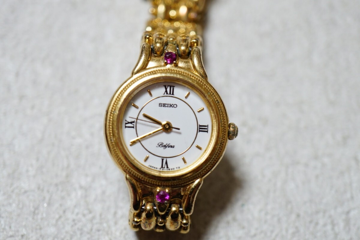 F2147 SEIKO/セイコー Belfina ベルフィーナ ルビー 宝石 レディース 腕時計 アクセサリー ヴィンテージ ブランド クォーツ 不動品 色剥げ拍卖