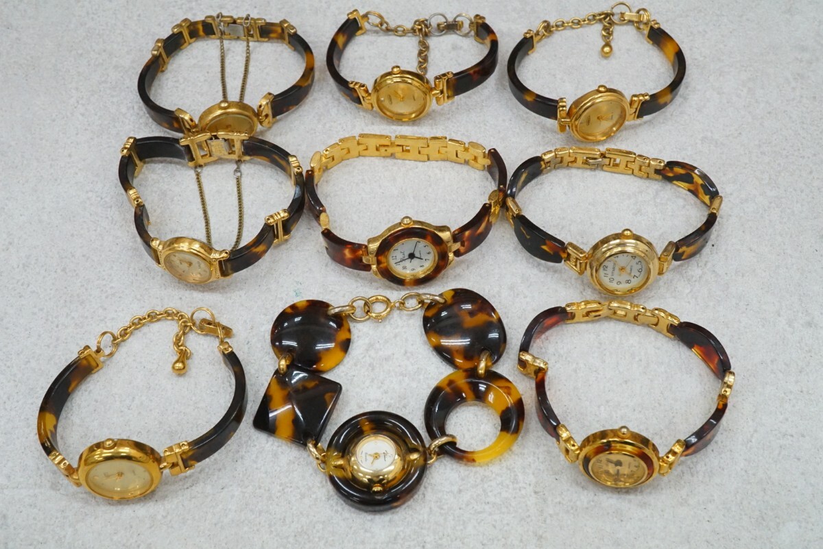 F448 べっ甲風 ゴールドカラー レディース 腕時計 9点セット クォーツ アクセサリー 大量 まとめて おまとめ まとめ売り ジャンク品拍卖