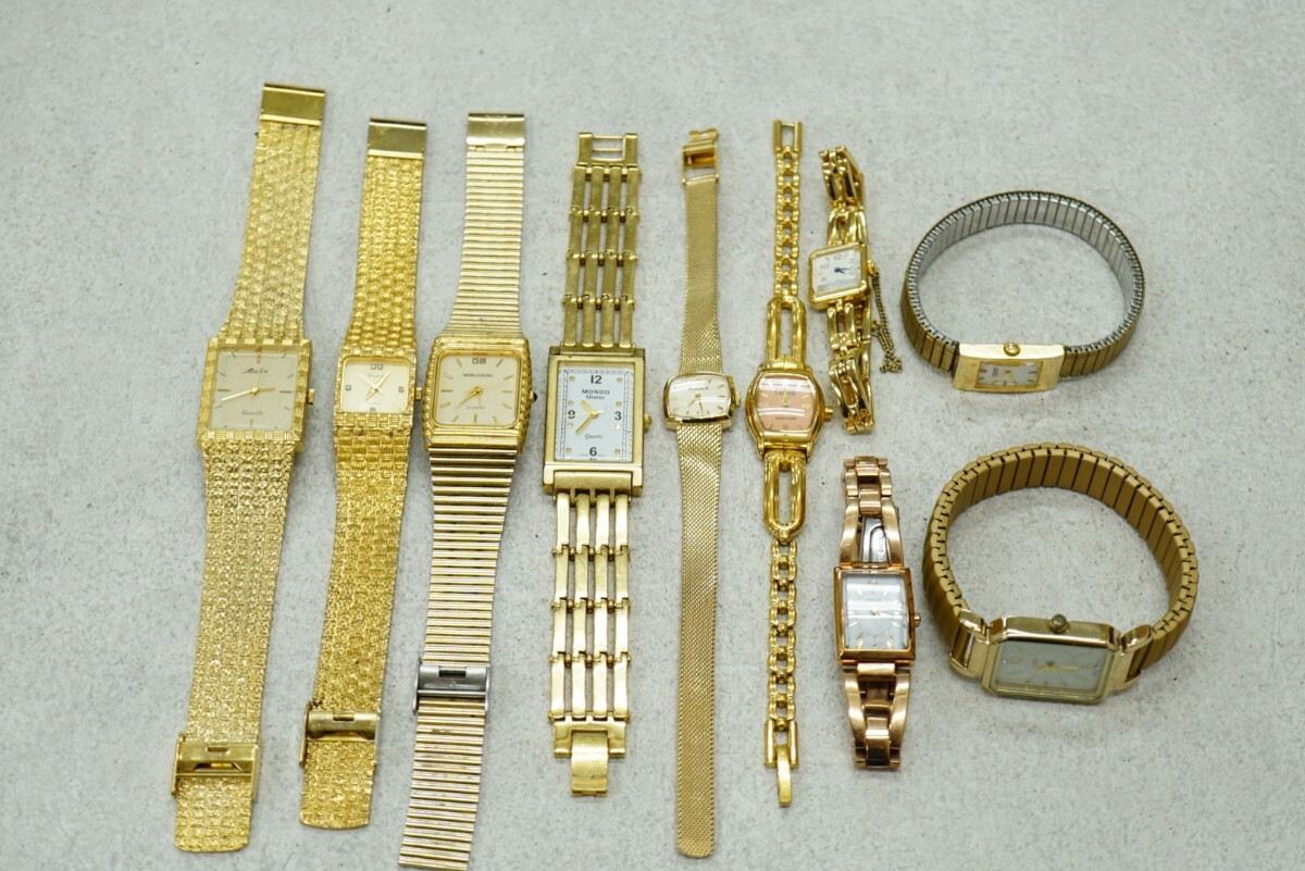 F435 ゴールドカラー スクエア 腕時計 10点セット メンズ レディース アクセサリー クォーツ 大量 まとめて おまとめ まとめ売り 不動品拍卖