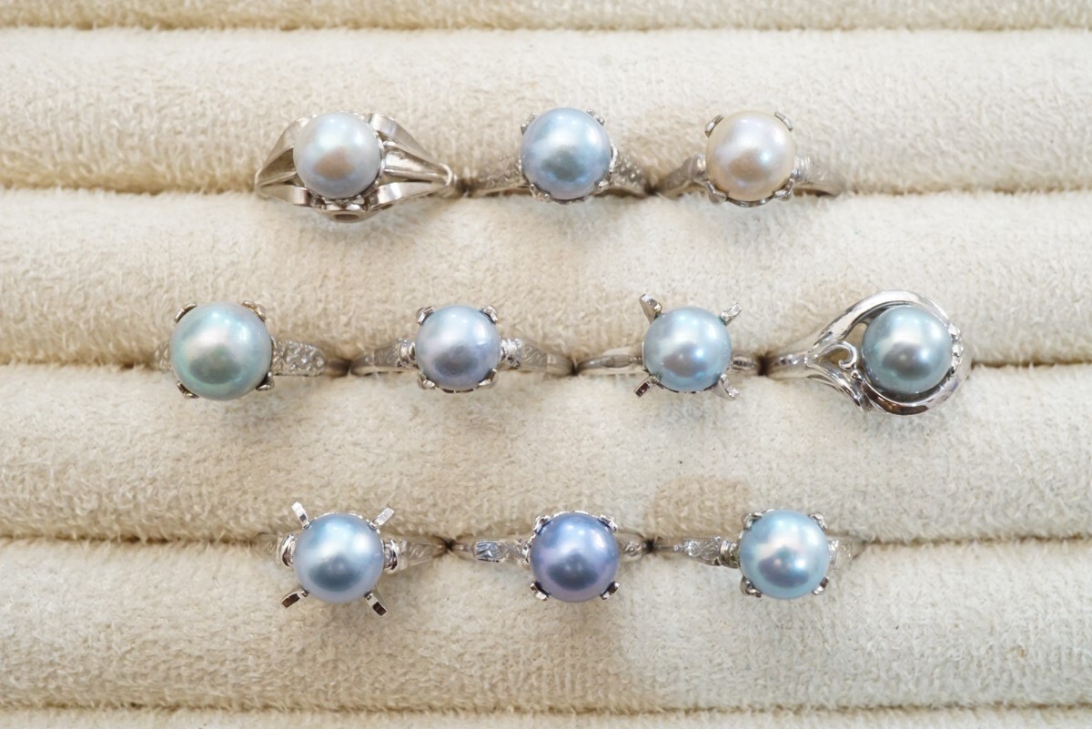 B1185 カラーパール アコヤ真珠 本真珠 リング 指輪 10点セット ヴィンテージ アクセサリー 大量 まとめて おまとめ まとめ売り SILVER含む拍卖