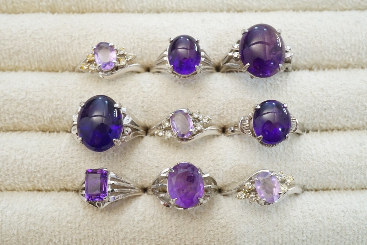 B1179 アメジスト リング 指輪 ヴィンテージ アクセサリー カラーストーン 大量 セット まとめて おまとめ まとめ売り 紫水晶 SILVER含む拍卖
