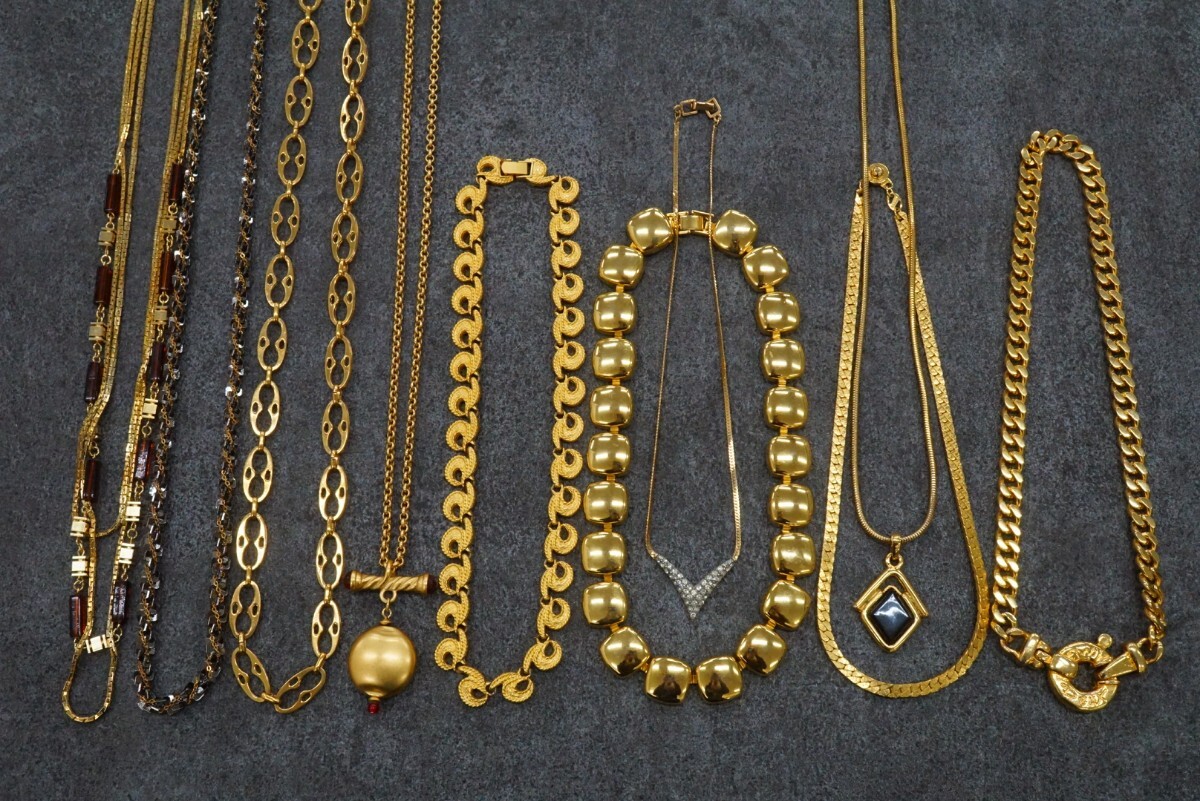 B1102 海外製含む ゴールドカラー ネックレス 10点セット ヴィンテージ アクセサリー 大量 まとめて おまとめ まとめ売り ペンダント拍卖