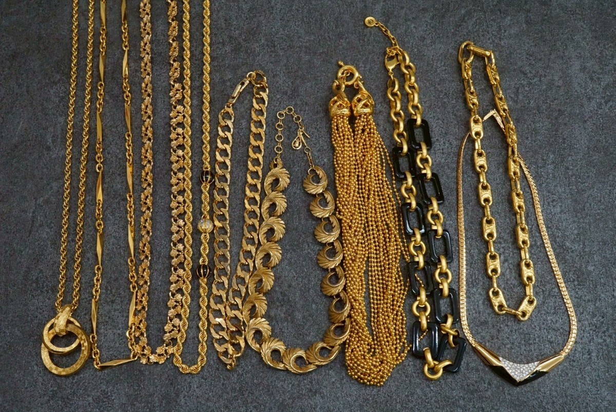 B1054 海外製含む ゴールドカラー ネックレス 10点セット ヴィンテージ アクセサリー 大量 まとめて おまとめ まとめ売り ペンダント拍卖