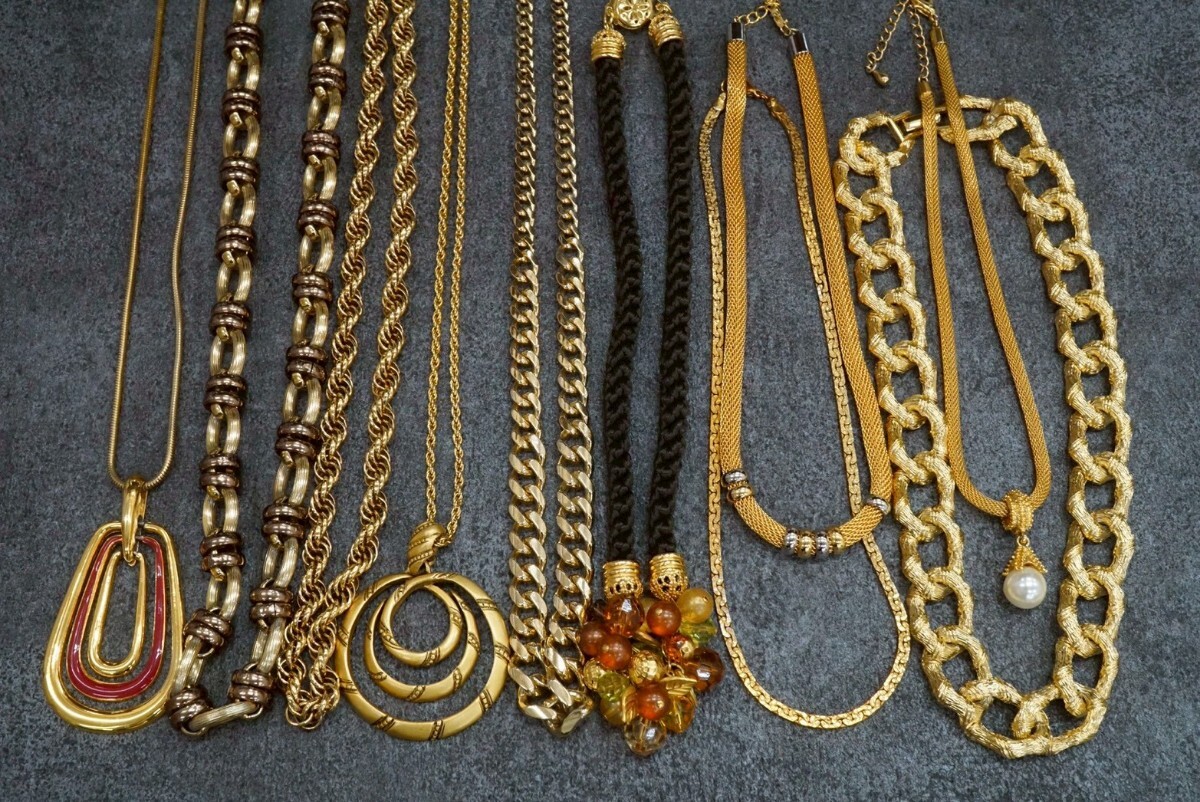 B1055 海外製含む ゴールドカラー ネックレス 10点セット ヴィンテージ アクセサリー 大量 まとめて おまとめ まとめ売り ペンダント拍卖