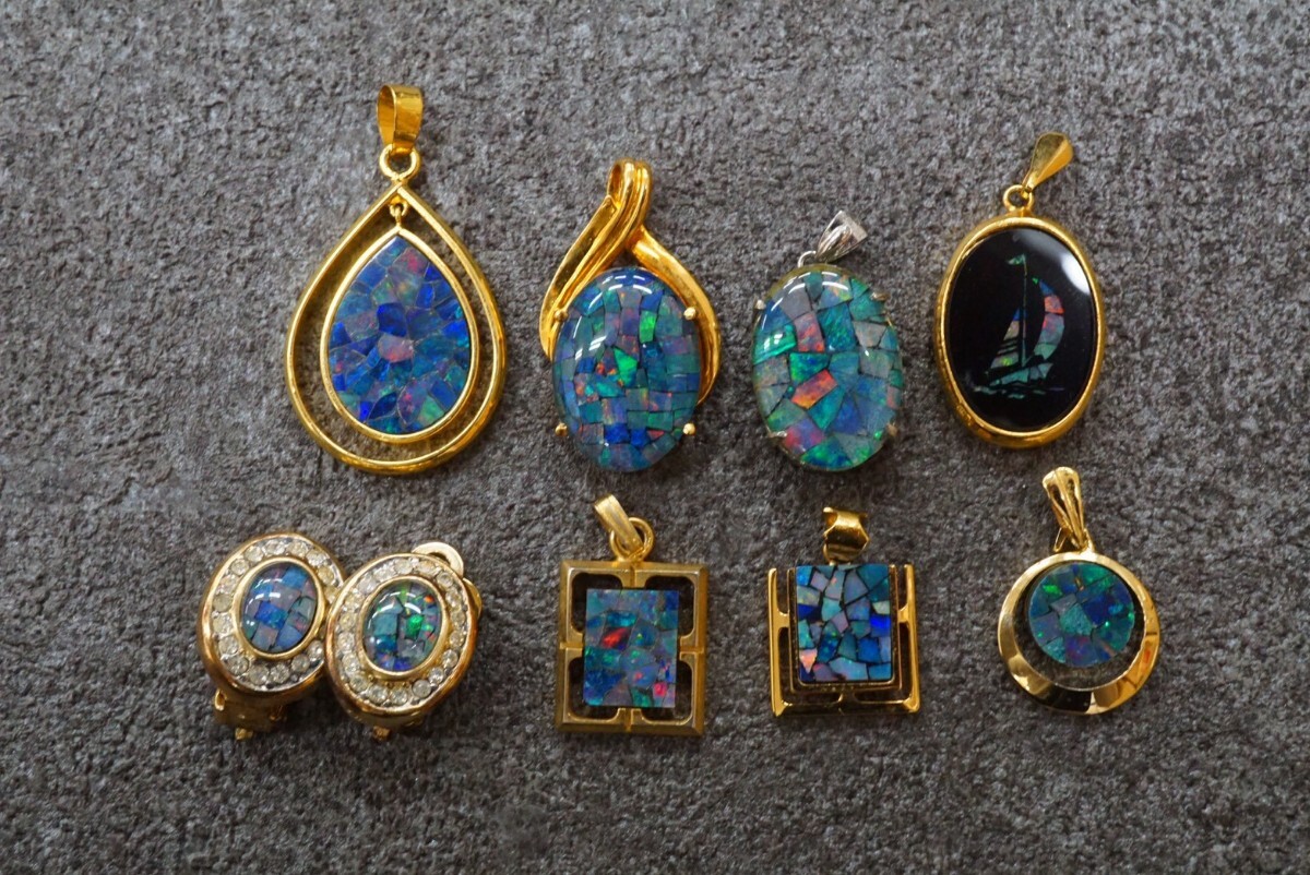 B1067 モザイクオパール ネックレス ペンダント イヤリング ヴィンテージ アクセサリー opal 大量 まとめて おまとめ まとめ売り拍卖