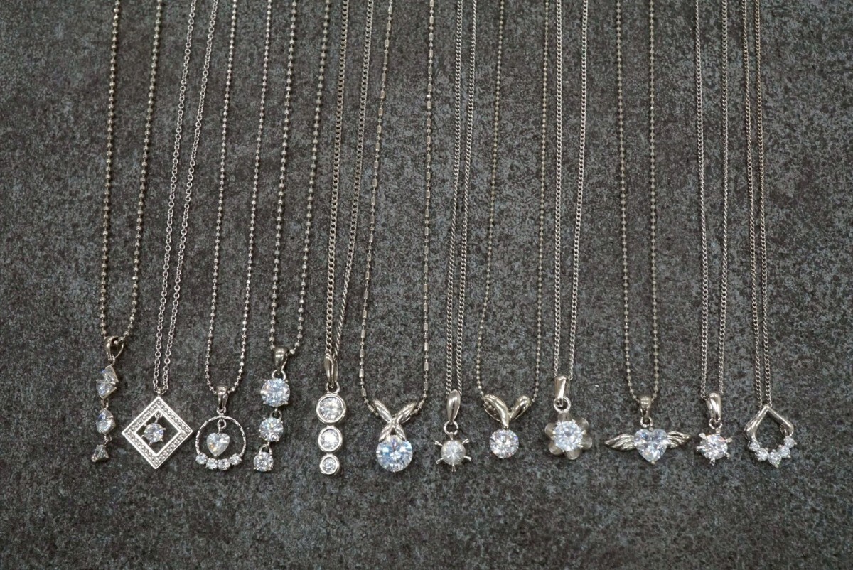 C773 キュービックジルコニア ネックレス ペンダント 12点 アクセサリー 大量 まとめて おまとめ まとめ売り CZ ジルコニア SILVER含む拍卖