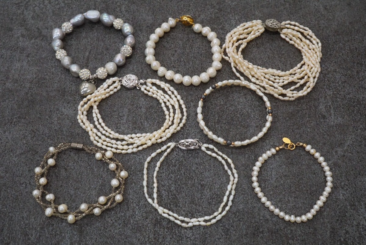 B1079 本真珠 淡水パール ブレスレット バングル 8点セット ヴィンテージ アクセサリー 大量 まとめて おまとめ まとめ売り SILVER含む拍卖