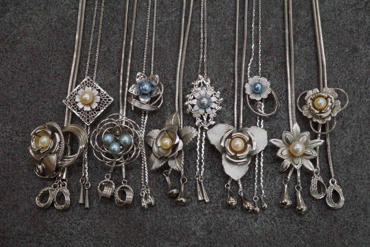 B1080 アコヤ真珠など 本真珠 ループタイ ネックレス 10点セット ヴィンテージ パール アクセサリー 大量 まとめて おまとめ ペンダント拍卖