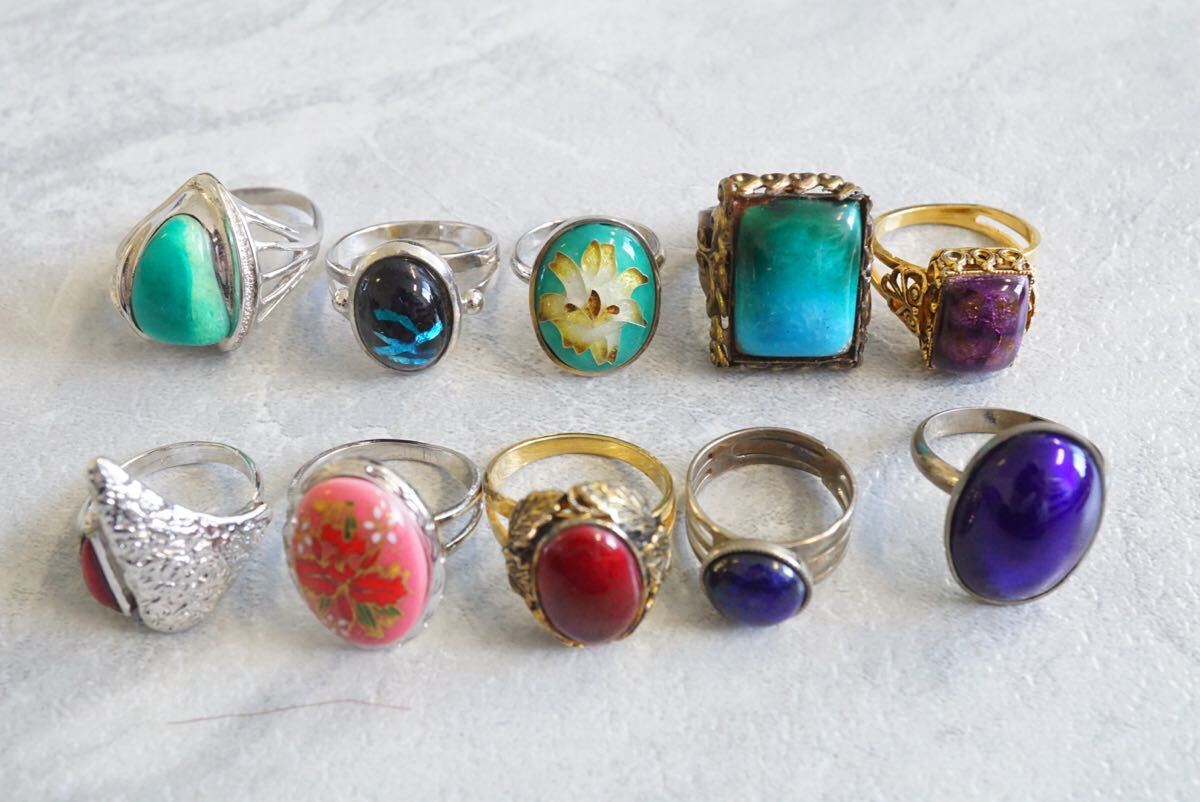 C152 陶器 焼き物 リング 指輪 10点セット ヴィンテージ アクセサリー アンティーク 大量 まとめて おまとめ まとめ売り 装飾品拍卖