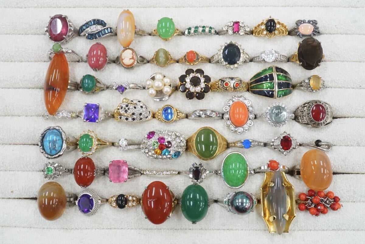D1012 ジャンク品 天然石など ヴィンテージ リング 指輪 56点セット アクセサリー カラーストーン 大量 まとめて おまとめ まとめ売り拍卖