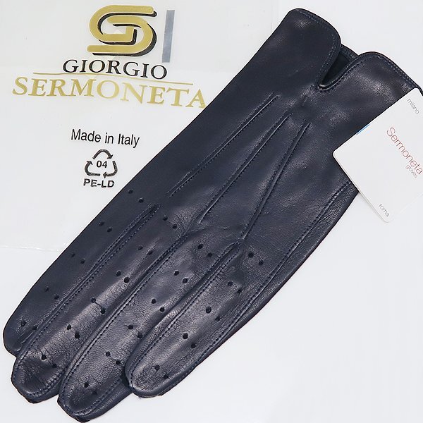 DKG★送料無料 SG77★ 未使用 SERMONETA セルモネータ グローブス イタリア製 男女兼用 片手 ゴルフ手袋 レザー ゴルフグローブ ネイビー 7拍卖