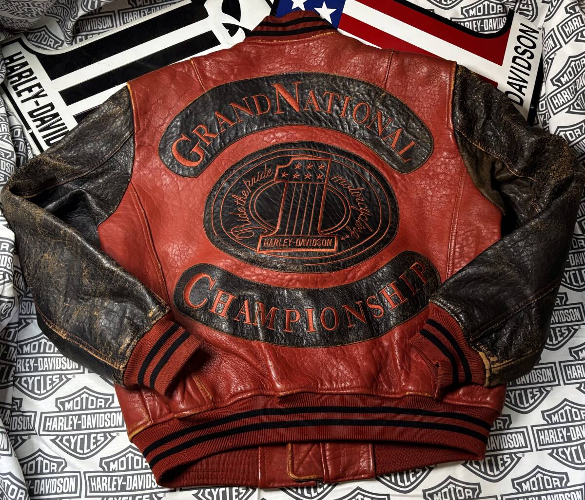 ★【稀少ゴートスキン羊革製!立体赤金糸刺繍のレア・モデル!】見事なダメージ加工 ハーレーダビッドソン 厚く軽い高品質羊革製★拍卖