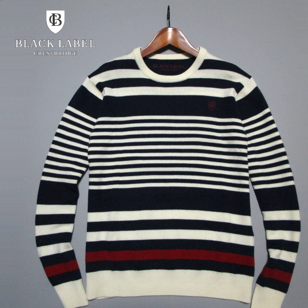 【ブラックレーベル クレストブリッジ】 パネルボーダー クルーネックニット サイズ2(M) BLACK LABEL CRESTBRIDGE 三陽商会拍卖