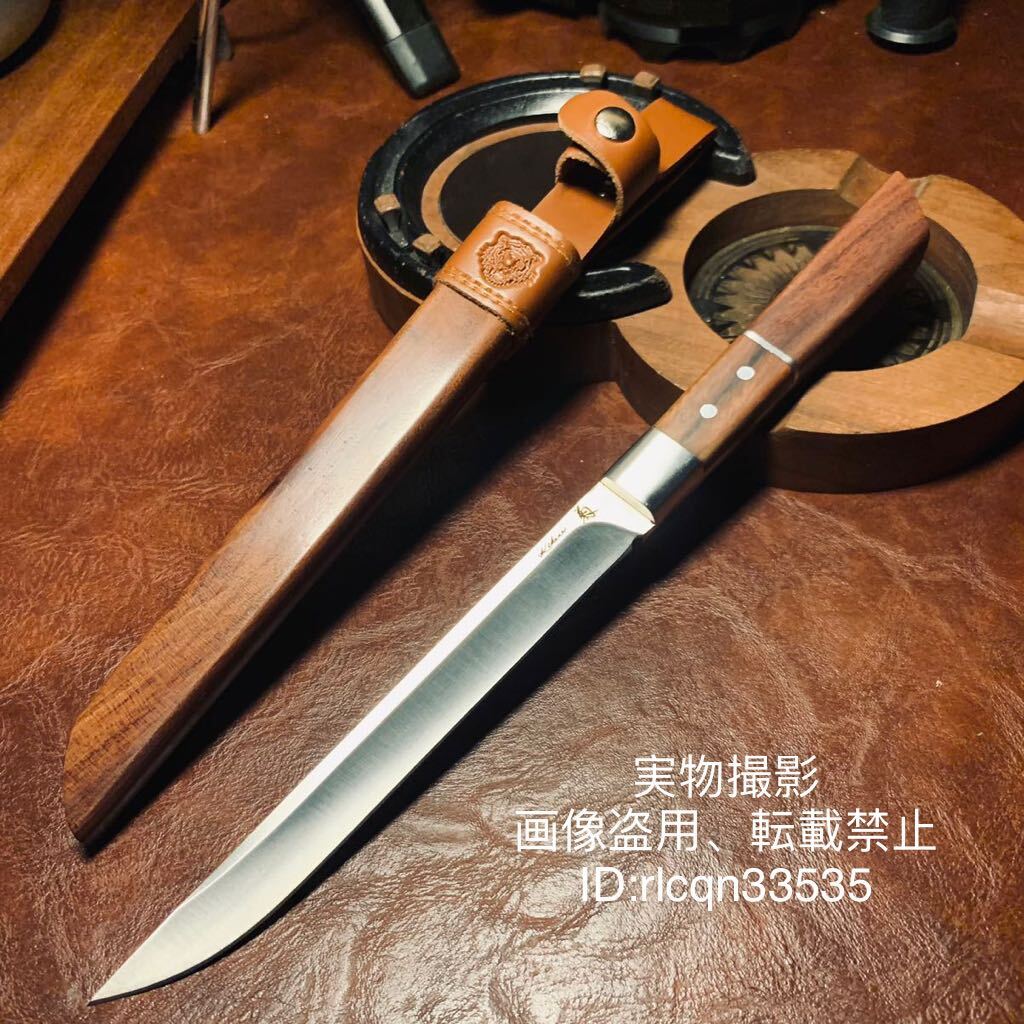 超高品質 高級木製 和風木鞘ナイフ 鋼刃 和式小刀 伝統工芸 日本刀型 キャンプ アウトドア 釣り 野外登山 24.5cm拍卖
