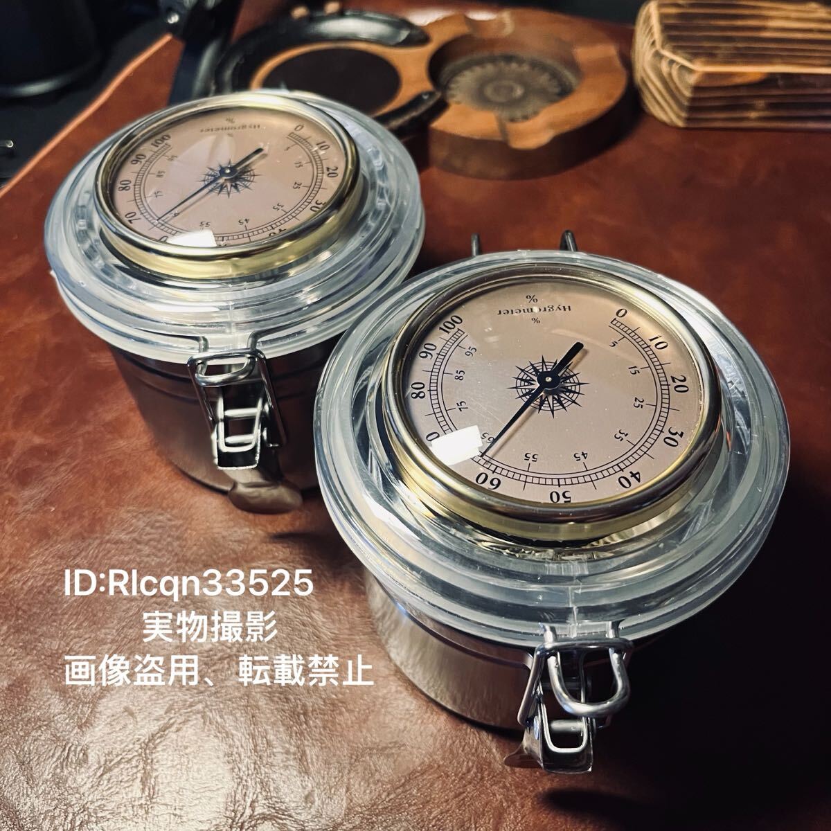 2点セット 湿度計 密閉保存容器 ステンレス製 コーヒー豆 茶葉 葉巻密封保管缶 気密性抜群 アウトドア キャップ 加湿シート付き 96×103mm拍卖