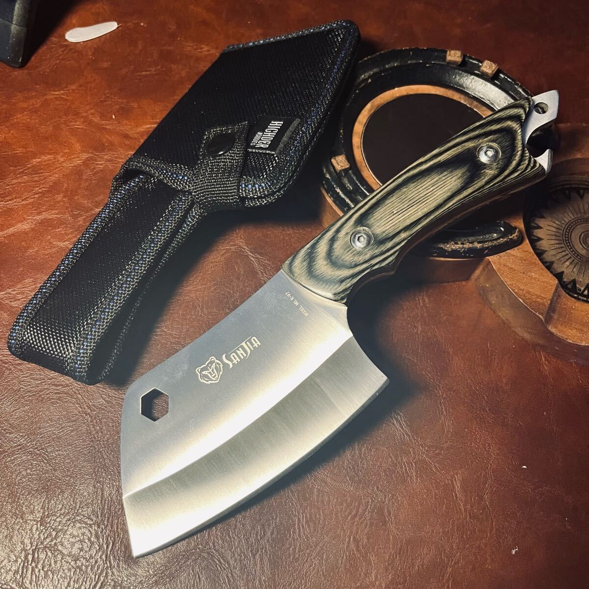 キャンプ用 超高品質 多機能包丁 鋼製ナイフ アウトドアナイフ 釣り 野外登山 刃厚4mm シース付き拍卖