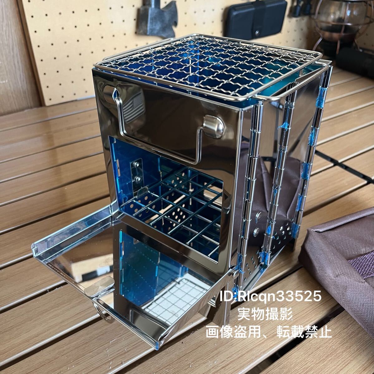 ソロキャンプ用 ミニ折りたたみ薪ストーブ ロケットストーブ 焚き火台 ステンレス製850g 14x14x20.5cm アウトドア 野外登山拍卖