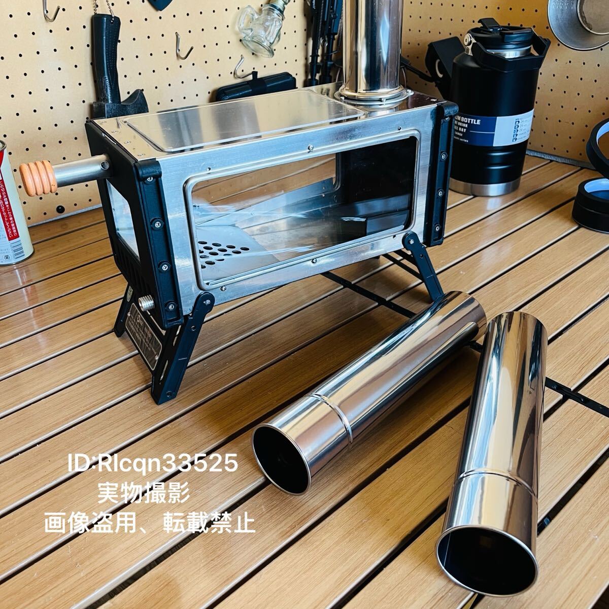 ステンレス製 キャンプ用 薪ストーブ ガラス窓 暖炉 組立式 焚き火 1メートル煙突 調整吸気口 収納付 アウトドア 屋外 4.2kg拍卖