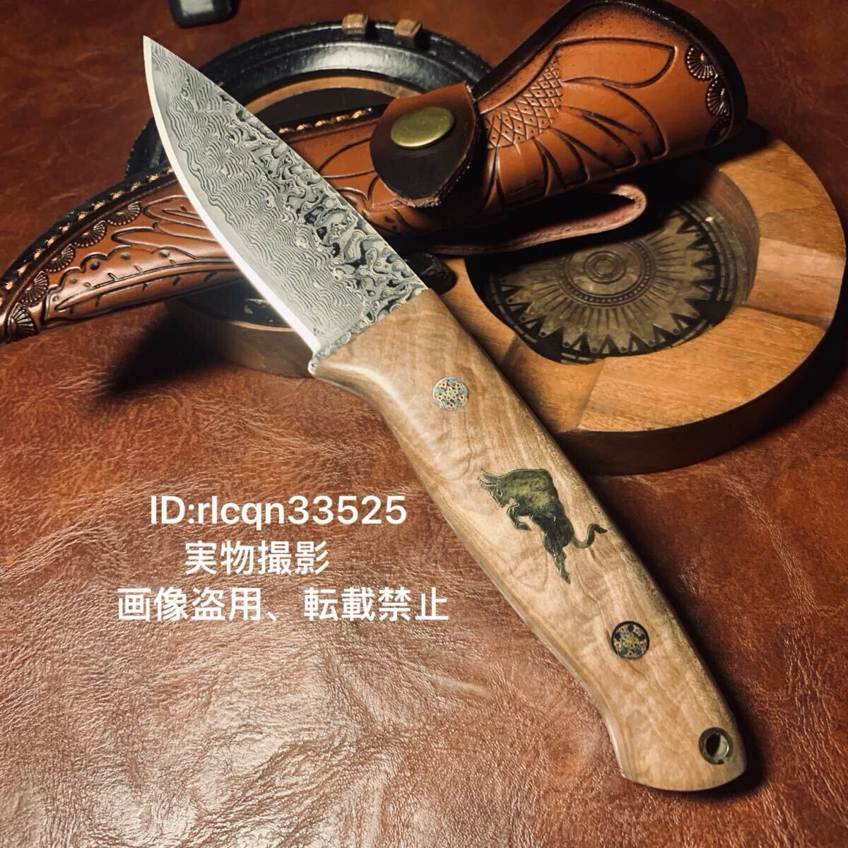 超高品質 アウトドアナイフ 包丁 ダマスカス鋼製 薪割り 革製シース付き キャンプ 釣り ハイキング 野外登山 20.3cm拍卖