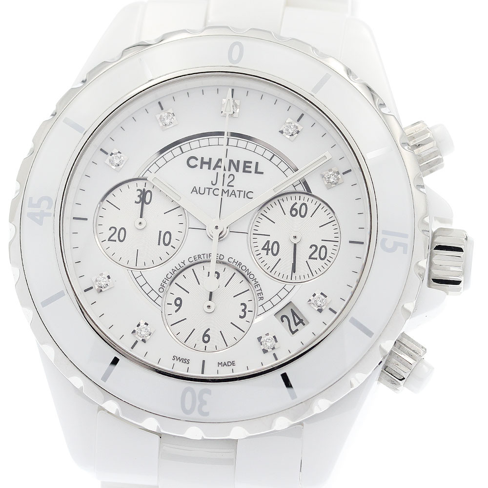 シャネル CHANEL H2009 J12 白セラミック 9Pダイヤ クロノグラフ 自動巻き メンズ 美品 保証書付き_920821拍卖