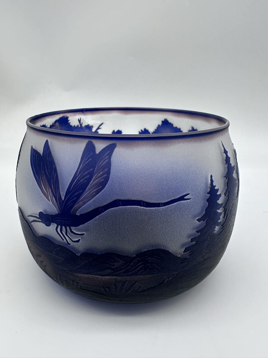 エミール ガレ Emile Galle 花瓶 置き物 ガラス工芸 アンティーク ガラス工芸 アンティーク 花器 ブルー 昭和レトロ インテリア拍卖