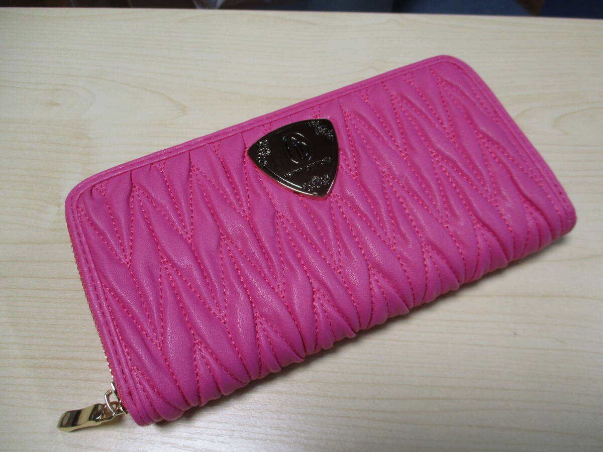 美品 芦屋ダイヤモンド 鮮やかなローズピンク ゴールド金具 長財布 拍卖