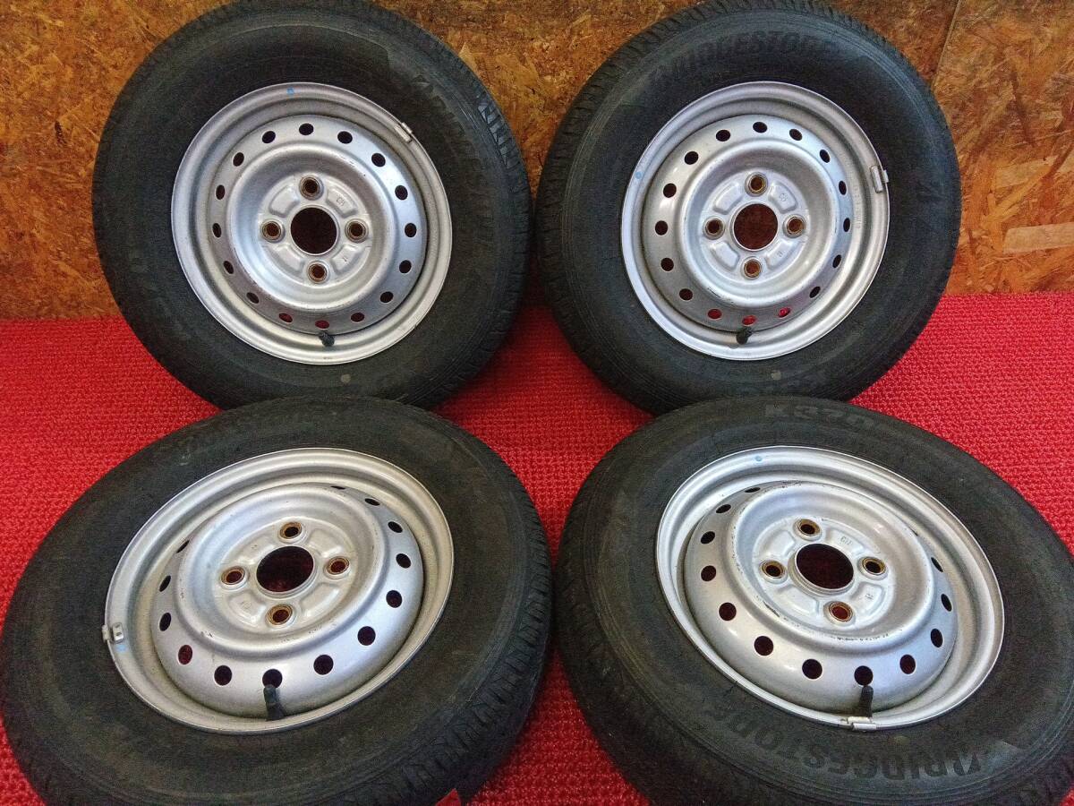 ブリヂストン K370 145/80R12 80/78N LT 12インチ 3.5J 4H/100 溝有タイヤ付4本 軽トラ 中古 売切!!拍卖