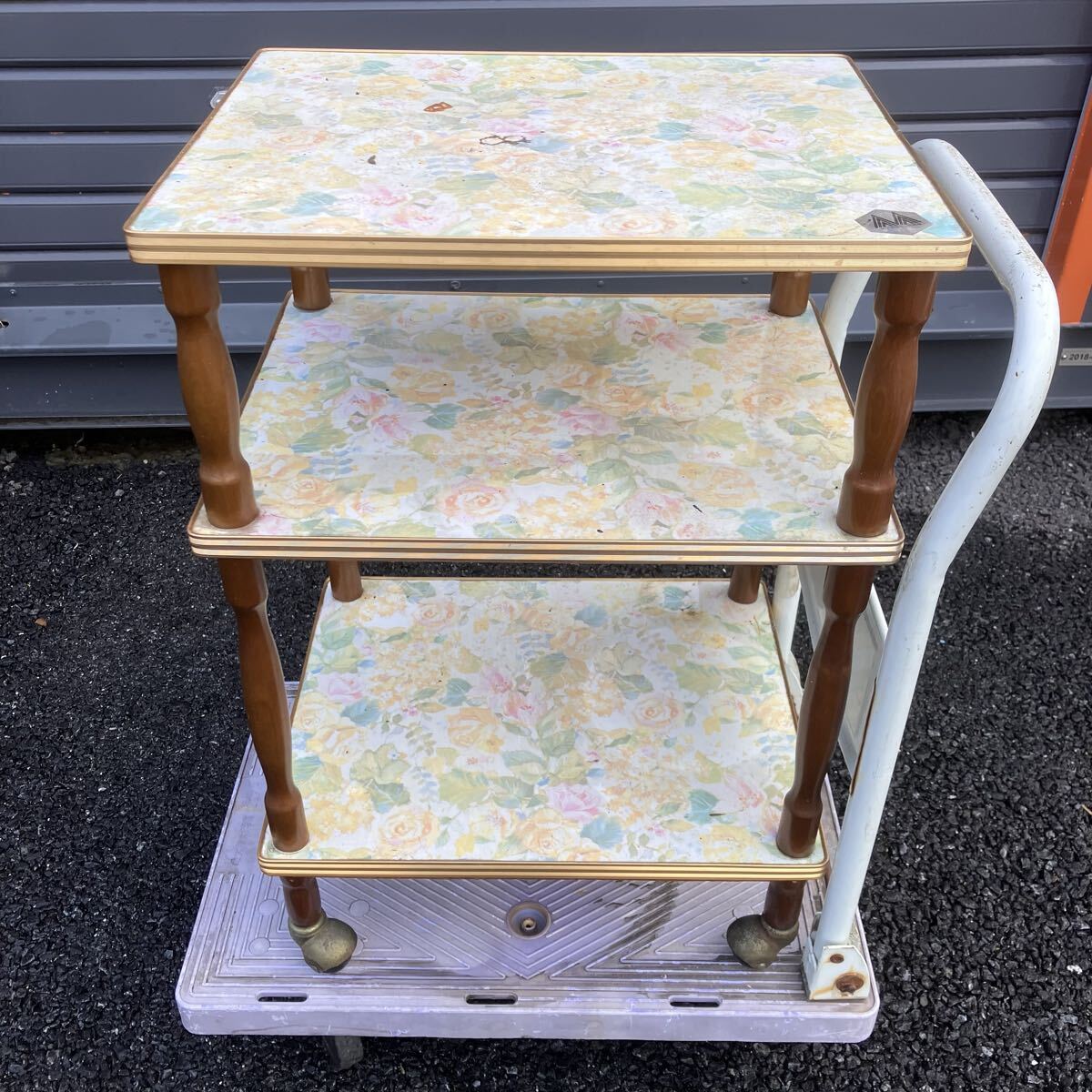 昭和 レトロ アンティーク 骨董 花柄 花台 電話台 飾り棚 キッチンワゴン ポップ拍卖