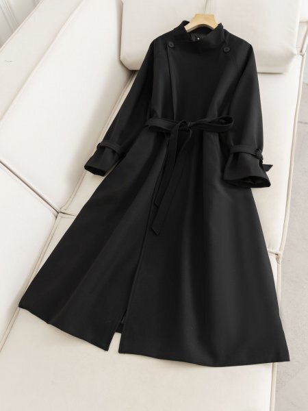 ダウンコート チェスターコート 上品 薄手 ベルト付き ロング丈 エレガント レディース ラシャコート ブラック Mサイズ xfz34.1.M拍卖