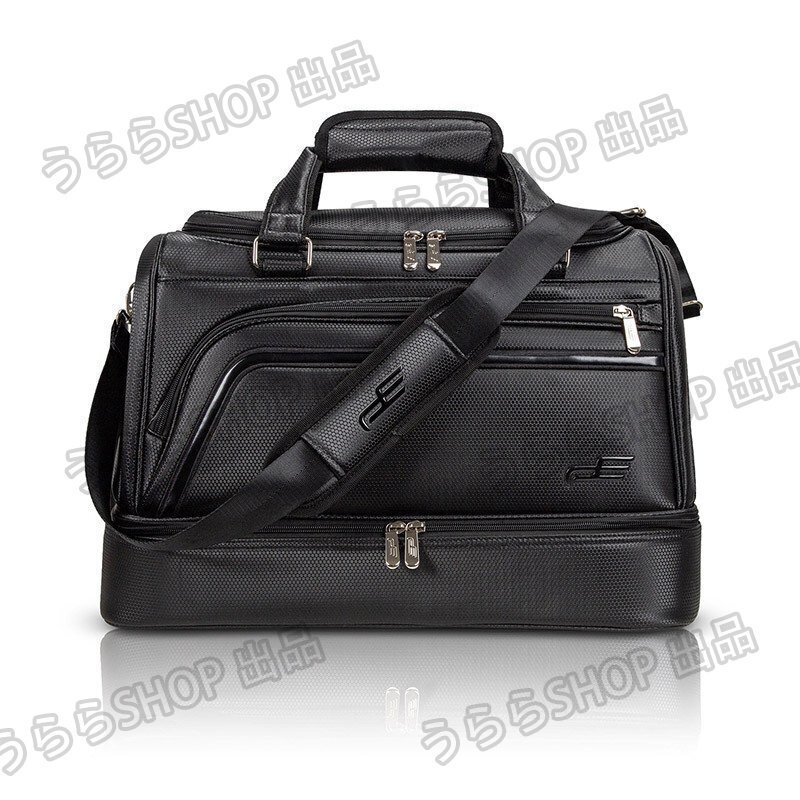 ゴルフトートバッグ 二層式 ラウンドトート PUレザー 2WAY シューズポケット付き ショルダー付き 防水 大容量 ジム 旅行 ブラック xhw0136拍卖