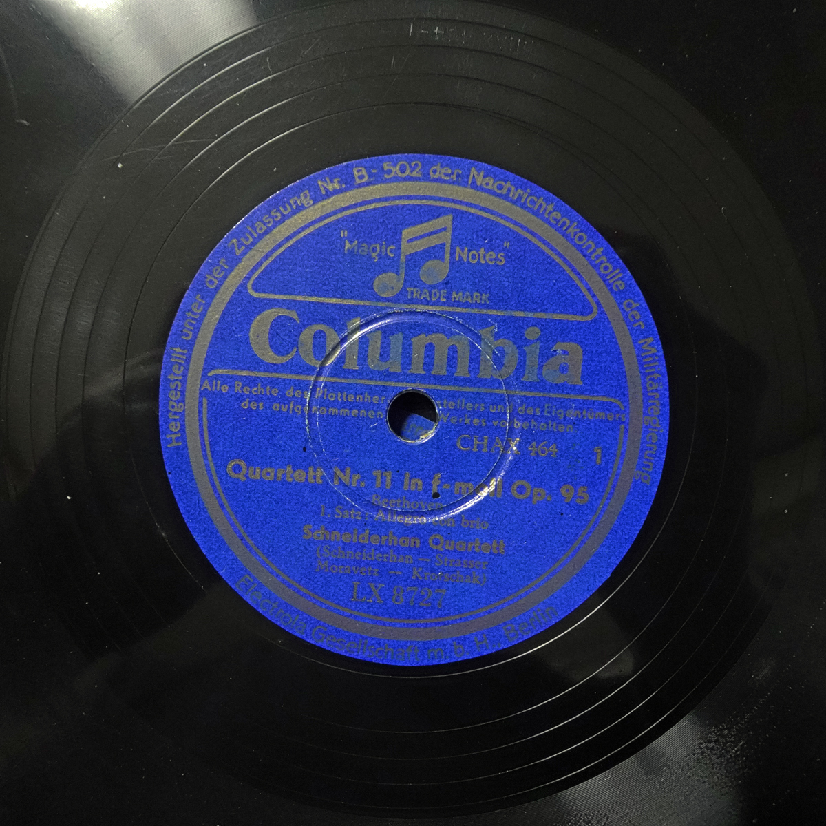 独Columbia LX8727/8 ベートーヴェン「弦楽四重奏曲第11番《ハープ》」 シュナイダーハン四重奏団拍卖