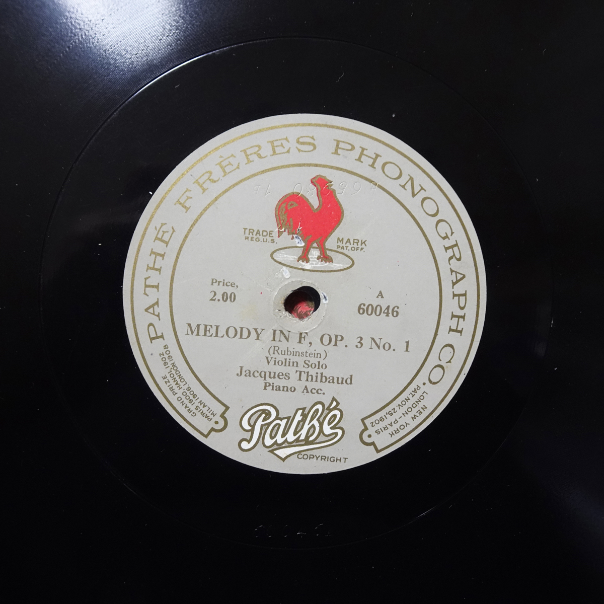 縦振動盤 米Pathe 60046 ルビンシテイン「メロディ」 ジャック・ティボー拍卖