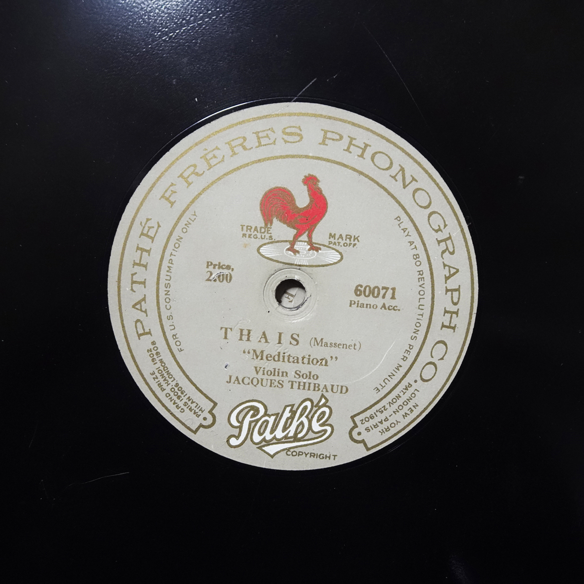 縦振動盤 米Pathe 60071 マスネ「タイスの瞑想曲」 ジャック・ティボー拍卖