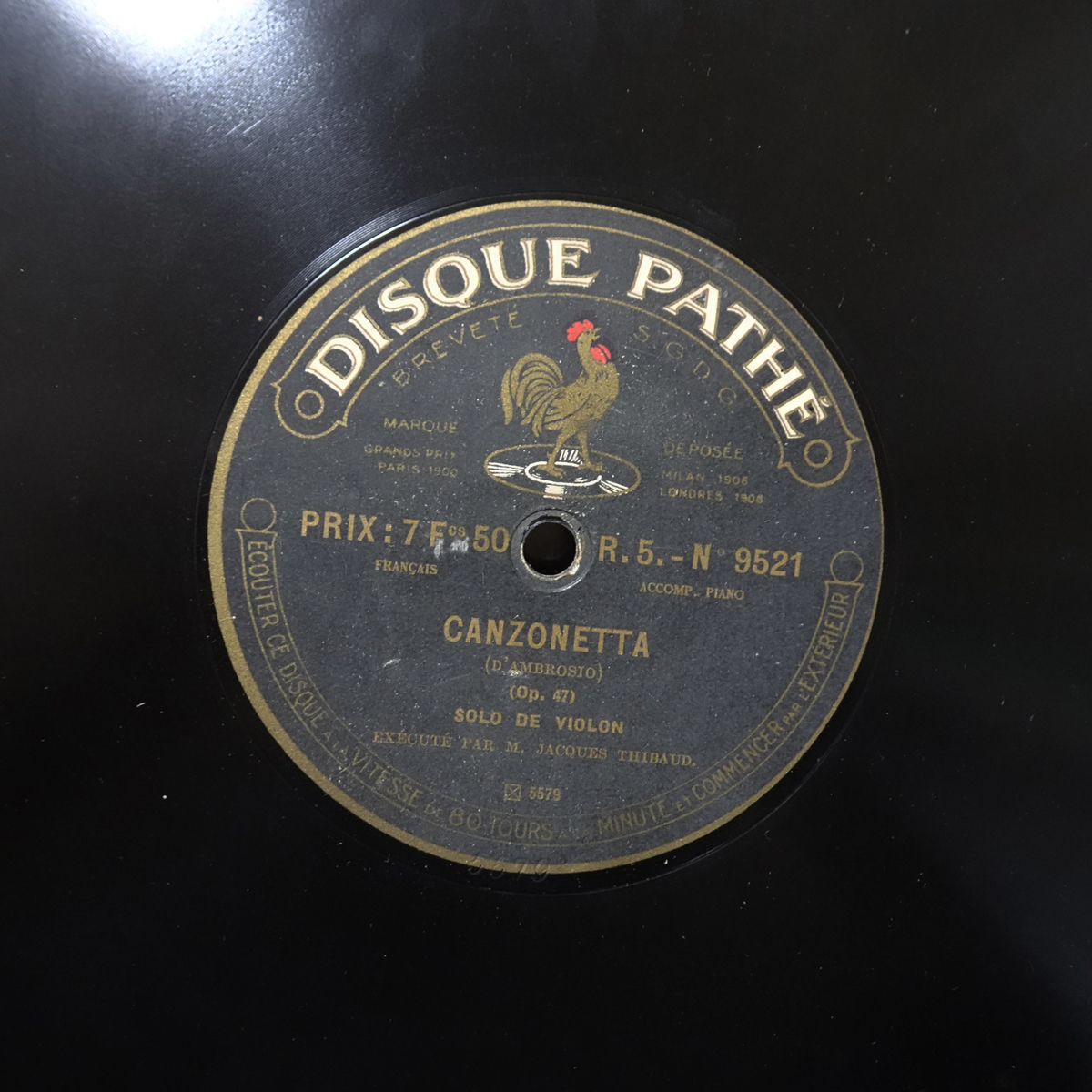 縦振動盤 仏Pathe No.9521 ダンブロージオ「カンツォネッタ」 ジャック・ティボー拍卖